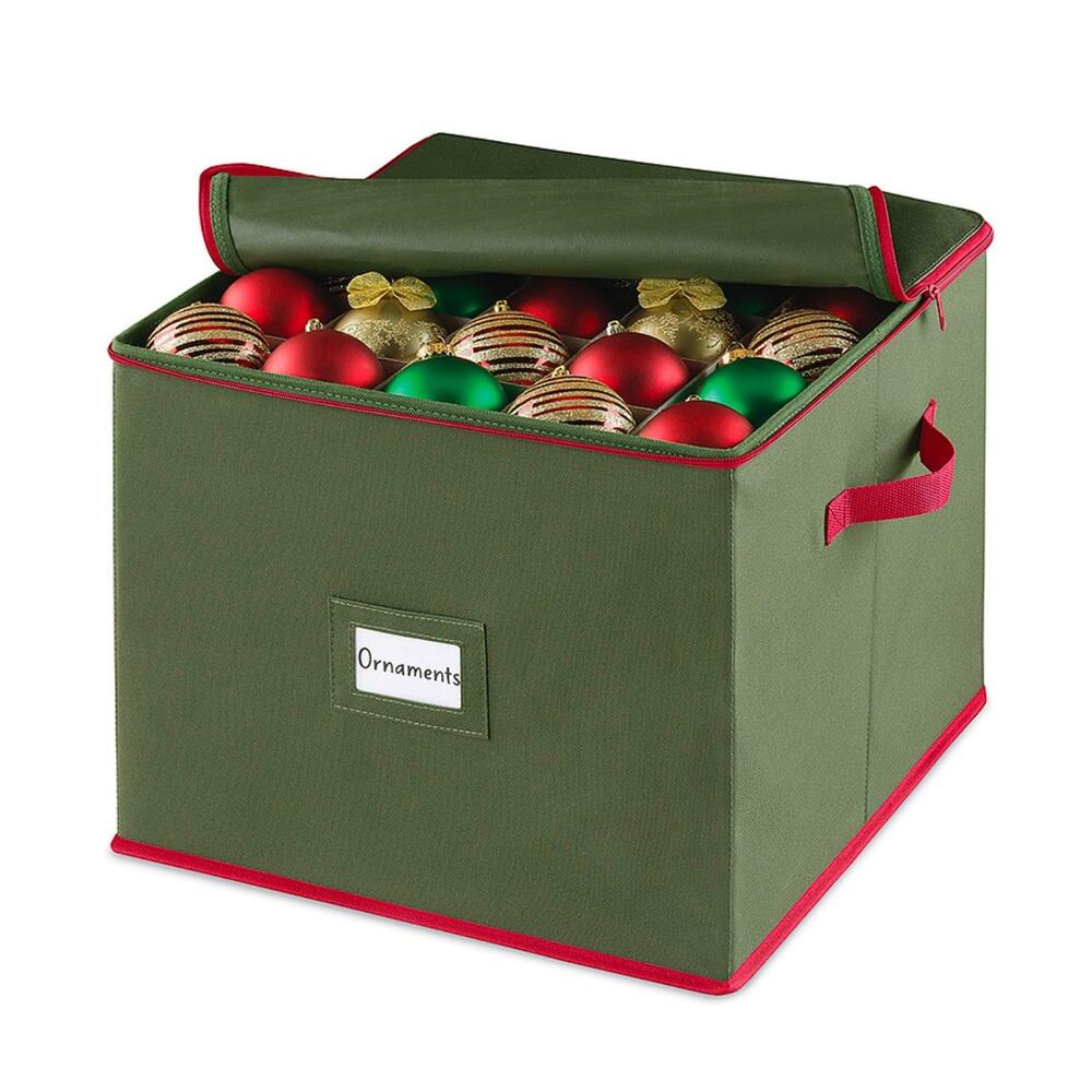 Whitmor Large Ornament Box 75 Sections Green. Dual Zippers. Easy Carry Handles